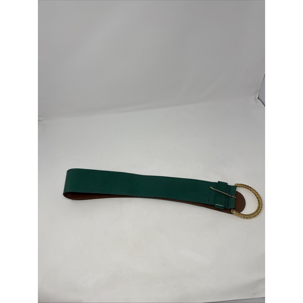 LINDA‎ ALLARD ELLEN TRACY S/M 29-33" Wide Belt Buffalo Calfskin Leather Green